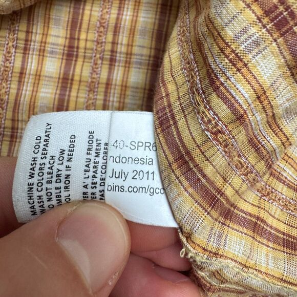 Royal Robbins Seersucker Organic Cotton Button Down Shirt Men Large Yellow Plaid - Picture 8 of 14